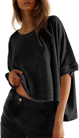 Solid-color Loose-fitting Short-sleeve Pullover With A Crew Neck