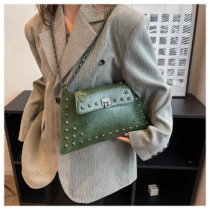 Women's Faux Leather Rivet Chain Crossbody Bag