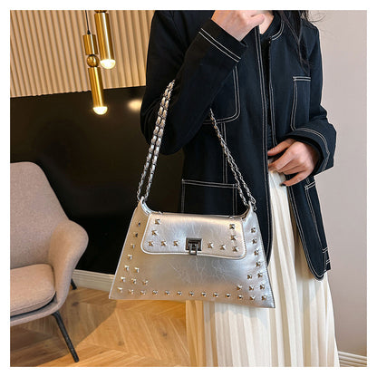 Women's Faux Leather Rivet Chain Crossbody Bag