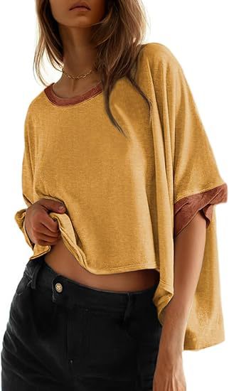 Solid-color Loose-fitting Short-sleeve Pullover With A Crew Neck