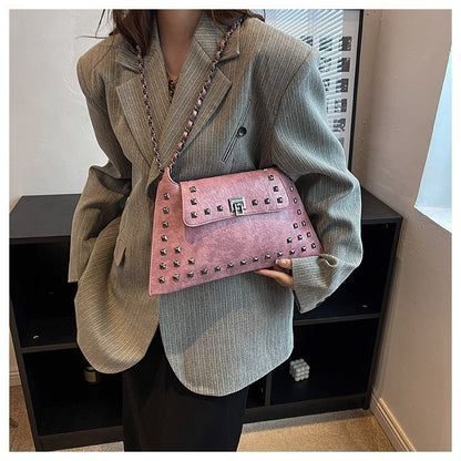 Women's Faux Leather Rivet Chain Crossbody Bag