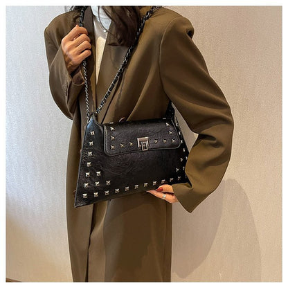 Women's Faux Leather Rivet Chain Crossbody Bag